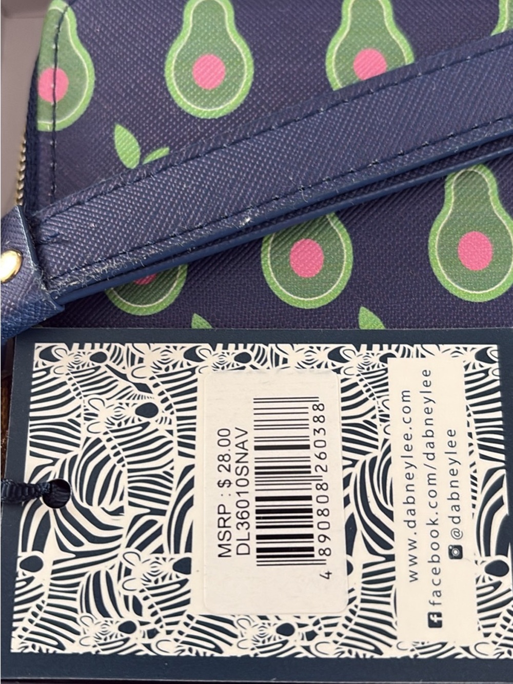 Dabney Lee Navy Wristlet with Green and Pink Avocado Print